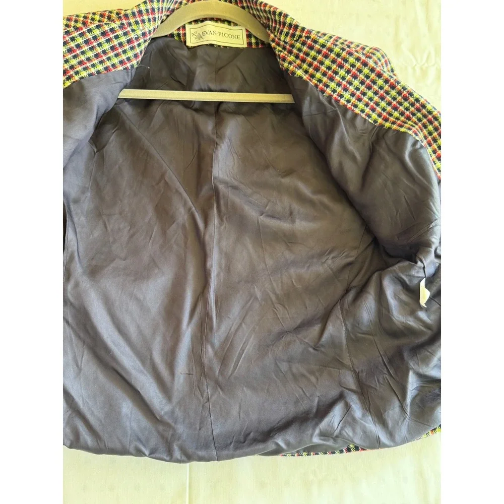 EVAN‎ PICONE Women's Plaid Blazer Gold Button Lined Jacket Size 4